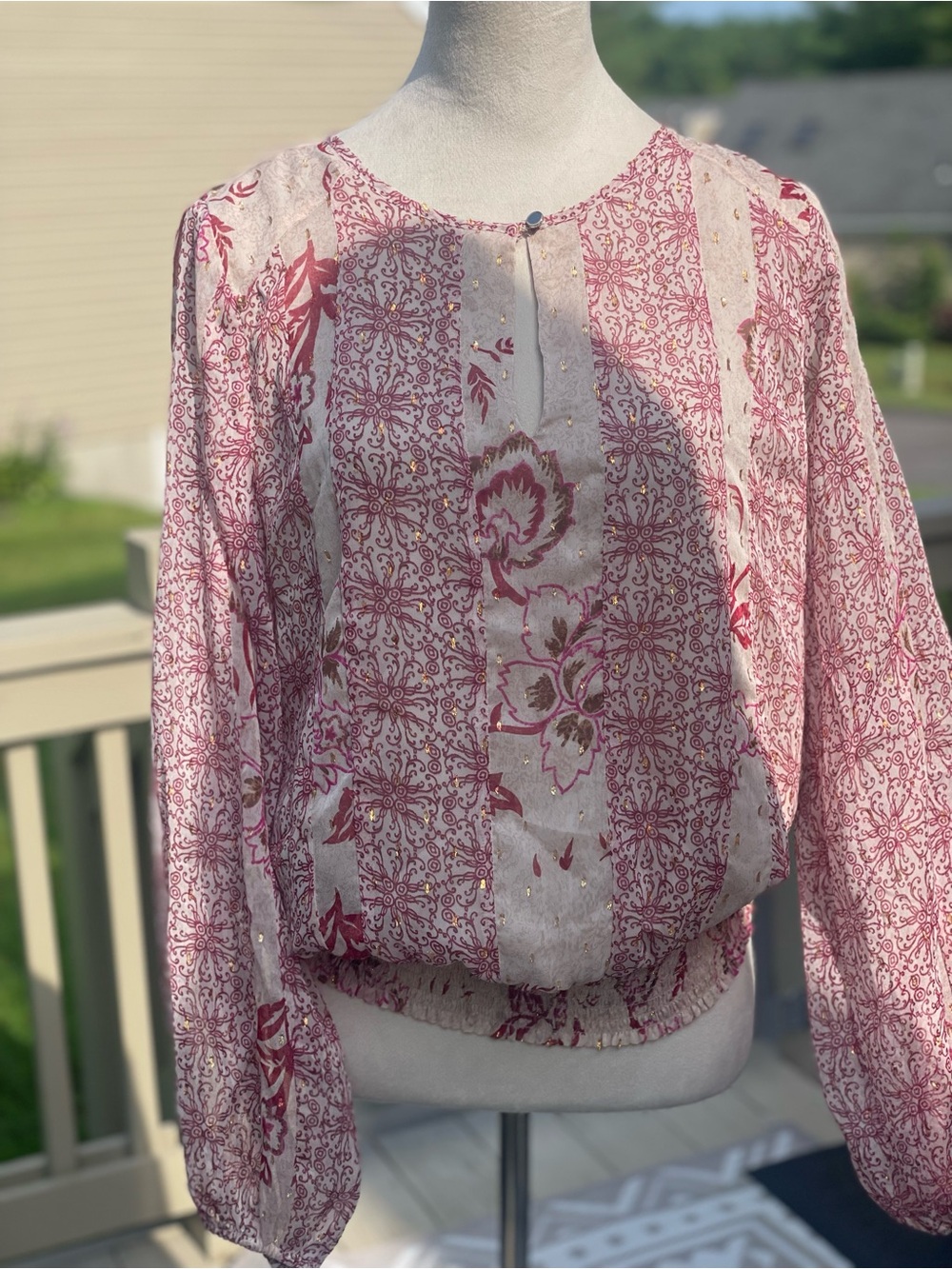 Women's Pink Floral Print Long Sleeve Blouse